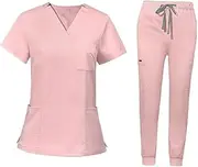 [rockible] Scrub Set with Pockets for Nurses, Top and Pants for Men and Women, Work Attire for Healthcare and Pet Grooming
