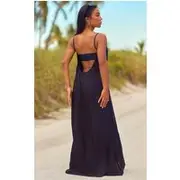 Black Low Back Oversized Maxi Beach Dress, Black