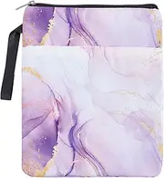 NICENEEDED Purple Marble Thicken Book Cover with Zipper, Book Sleeve with with Wider Rope, Book Protector for Book Lovers Waterproof Book Pouch with Front Pocket