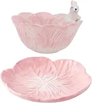 PEPLAYTAL Children's Ceramic Bowl Plate Rabbit Bowl Set Dinnerware for Toddlers Elegant