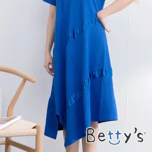 betty’s貝蒂思(01)緞面拼接長版短袖洋裝 (寶藍)