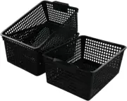 Large Plastic Storage Bins Basket Organizer, Black, Set of 3