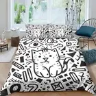 2/3pcs Bedding Set Black and White Cat Printed Comforter Cover Set Cartoon 19
