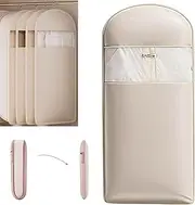 [Generic] Space-Saving Hanging Garment Bag with Self-Compression Zipper - Ultimate Closet Organizer for Down Coats, Dust-Proof Clothes Cover, Vacuum Seal Storage Solution(Beige,Large)