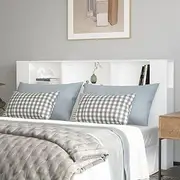 White Headboard Cabinet - 180 cm Wall-Mounted Storage with Bookcase Design, Engineered Wood Furniture for Bedroom, BedHead Board with 3 Compartments - Stylish and Space-Saving Solution