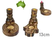 1pc 13cm Mango Wood Backflow Incense Cone Burner Hamsa Hand Buddha Holder Gift