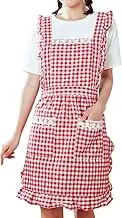 GudGmtoy Cute Kitchen Aprons For Women With Pockets Adjustable Chef Apron Ladies Baking Cotton Frilly Aprons Pinafore Dress For Baking Cooking Mother Girls Birthday Gift Red, Red, F