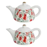 2x Bottlebrush 19.5cm Teapot Porcelain/Metal Decorative Brewing Tea Pot w/Handle