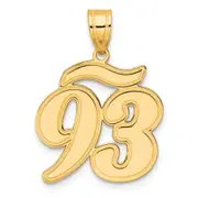14k Yellow Gold Brushed Border Script Number 93 Pendant