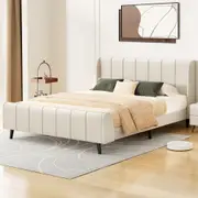 ALFORDSON Bed Frame Queen Double King Single Size Wingback Beige Fabric