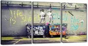 MAMAGO Large Bansky Street Graffiti Wall Art 3 Pieces Inspirational Quotes Canvas Picture for Living Room Bedroom Office Modern Wall Decor Framed Artwork Ready to Hang-24"x36"x3pcs