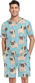 [ODAWA] Dinosaurs Plants Spots Mens Short Pajamas Set Lightweight Quick Dry Soft Men's Sleepwear Summer Pj Set