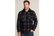 Mens Fur Sherpa Lined Check Shacket Jacket Shirt Fleece Lined in Blue/Red