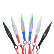 ASR Outdoor 6 Piece 6.5 Inch Ninja Kunai Set Assorted Colors With Sheath Set