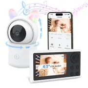 Yopower Security Baby Camera with 1080P Ultra HD 4.3" Color Display, Baby Monitor Night Vision, Lullabies, Motion Detection, Temp & Humidity Sensor, Two Way Talk, App Control