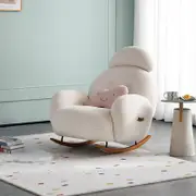 Breeze Single Rocking Chair/Lazy Sofa Velvet Fabric White/Pink