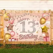 Costume Bay Happy Birthday Backdrop Banner 180 * 110 cm Large Background Cloth Photo Party Large Decoration Sign for Birthday Party (Pink - 13th, ONE)