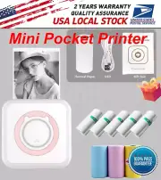 Mini Pocket Thermal Printer Wireless Bluetooth Photo Inkless 14 Roll Paper + Pen