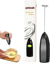 Milk Frother Wand - Handheld Mixer, Small Egg Beater, Drink Frother | Electric Whisk with Metal Accessories for Baking Frothing Sauces Mixing Coffee Drinks Smoothies, 20cm Black Lightweight