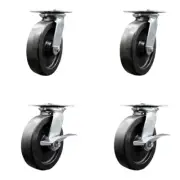8 Inch Polyolefin Swivel Caster Set with Ball Bearings 2 Brakes Service Caster