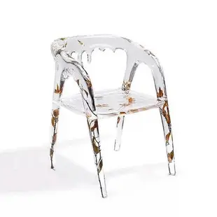 ins北歐現代設計創意時尚透明樹脂樹葉帶扶手休閑餐椅餐廳接待椅