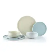 Everything Kitchens Modern Flat 24-Piece Dinnerware Set | Dusty Blue, Stone Gra