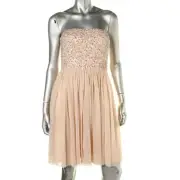AIDAN MATTOX Pink Sequined Strapless Party Cocktail Dress SZ 10