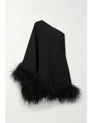 [Taller Marmo] Taller Marmo - + Net Sustain Piccolo Ubud One-sleeve Feather-trimmed Crepe Mini Dress - Black - IT40 IT 40 Black