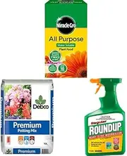 Miracle-Gro [Ultimate Gardening Bundle] Miracle-Gro All Purpose Soluble Plant Food Fertiliser + Debco Premium Potting Mix (10L) + Roundup Regular Ready to Use Weed Killer (1L)