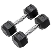 METEOR 5kg Rubber Hex Dumbbells, Hex Dumbbells, Fixed Weight Dumbbells, Gym Weights, Dumbbell Weights (1 Pair)