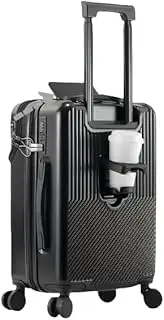 [Generic] Suitcase Travel Gear Carry-on Luggage with Cup Holder & USB Charging Port, Hard Side Luggage with Spinner Wheels, Lightweight Luggage for Travel, Business Suitcase (Black)