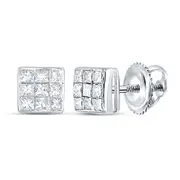 14k White Gold Princess Diamond Square Earrings 1/4 Cttw