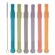7 Pcs Hollow Teether Tube, Toddler Chewing Straw Toy, Baby Silicone9691