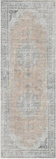 Distressed Vintage Oxus Desert Peach & Grey Runner Rug
