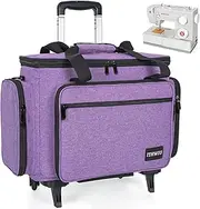 [ITHWIU] Sewing Machine Case with Wheels, Universal Rolling Sewing Machine Case with Multiple Storage Pockets Compatible with Most Standard Singer, Brother, Janome,Purple