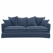 [Florabelle Living] Noosa 3 Seat Hamptons Queen Sofa Bed Navy W/White Piping Linen Blend