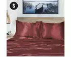 Single Size Burgundy 1000TC Silk Silky Feel Satin Sheet Set