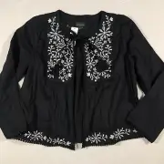 Ann Taylor Factory Top Womens Small Black Embroidered Tie Front Jacket NEW $130