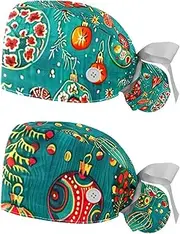 [YTYVAGT] 2-Pc,Nurse Scrub Caps,Scrub Hats with Buttons and Cotton Sweatband,Christmas Decorations Pattern