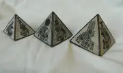 Egyptian Basalt Stone Pyramid Set Handmade Horus Nefertiti Anubis 1.5" ,2.25",3"