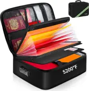 Fireproof Document Box 16.1x11.4x4.3 Waterproof Portable Organizer Black