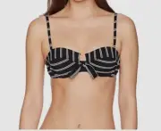 $129 Seafolly Woman's Black Stripe Inka Bustier Bikini Bra Swimwear AUS 6 USA 2
