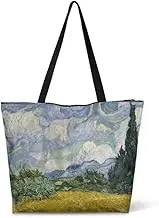 Jolamirel Art Lover Zippered Tote Bag Waterproof Large Work Tote Bags, Van Gogh Artwork Women's Purse Handbags Travel Totes