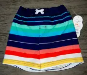 Wonder Nation Multi Stripes Boy's Swim Shorts Trunks Size 12 Months New