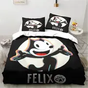 v455 Bed Sheets Cute F-Felix Cat Cartoon Bedding Set,Duvet Cover Comforter Bed Set Quilt Cover Pillowcase,King Queen Twin Size Boys Girls Adults 3-Pie