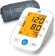 Upper Arm Blood Pressure Monitor with Fully Automatic Arrhythmia Detection and Pulse Measurement, Large LED Display, 2 x 99 Memory, Cuff 22-32 cm (White)