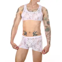 在飛比找蝦皮商城精選優惠-男士性感蕾絲內衣褲套裝成人透明睡衣睡褲短款特色個性情調家居服