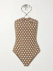 [Marysia] Marysia - Avalon Polka-dot Halterneck Swimsuit - Brown - xx large xx large Brown