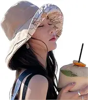 [Suillty] Women's Fashion Reversible Summer Bucket Hat Floral Wide Brim Sun Protection Beach Cap