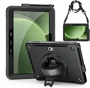 Case Compatible with Galaxy Tab Active 5 Pro 10.1 inch (2025), Heavy Duty Rugged Protective Cover with 360° Rotating Kickstand & Hand Strap, Shoulder Strap, Pencil Holder (Black)